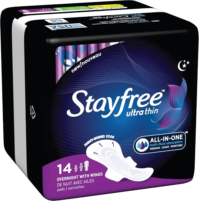 Stay Free Pad Ultra Thin Overnight W Wings 14ct