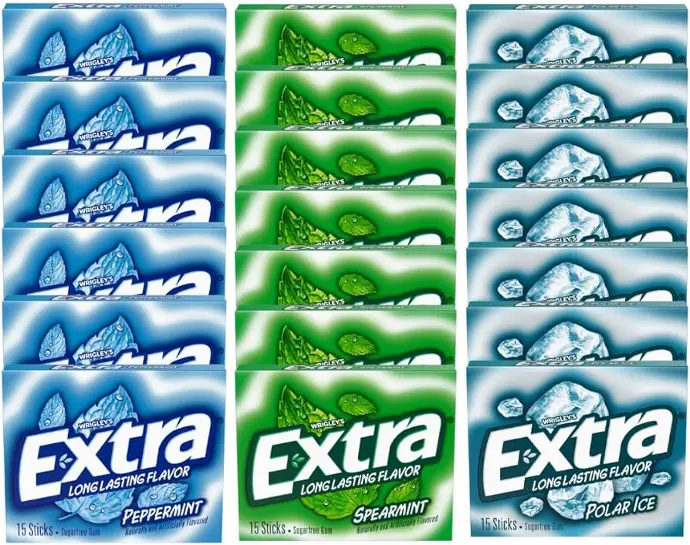 Wrigley's Extra Long Lasting Flavour Gum Spearmint, Polar Ice, Peppermint Gum 